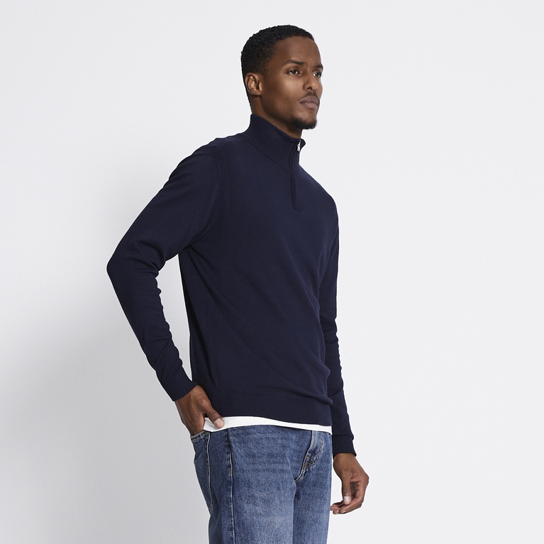 Half-zip knit sweater "Thin" Navy 2